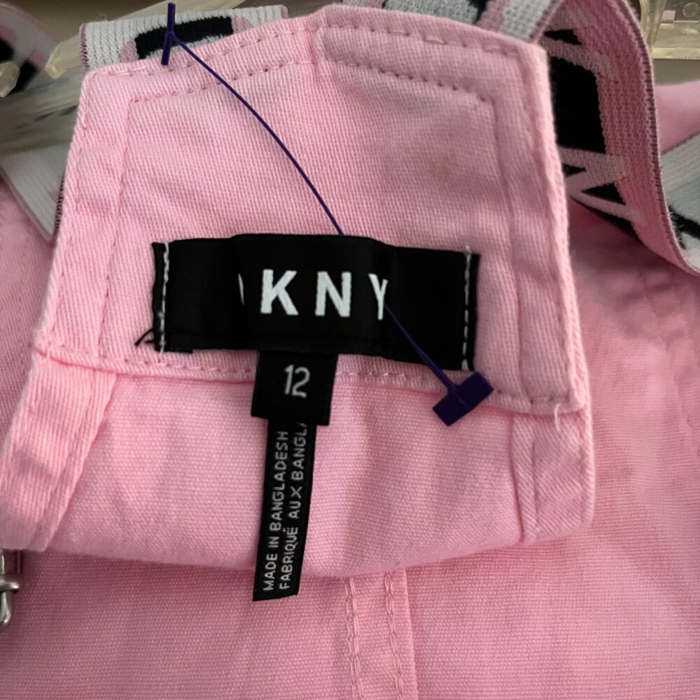 BNWT DKNY Denim Jeans Shorts Overalls w/Suspenders (12) in pink smoke - Picture 2 of 7